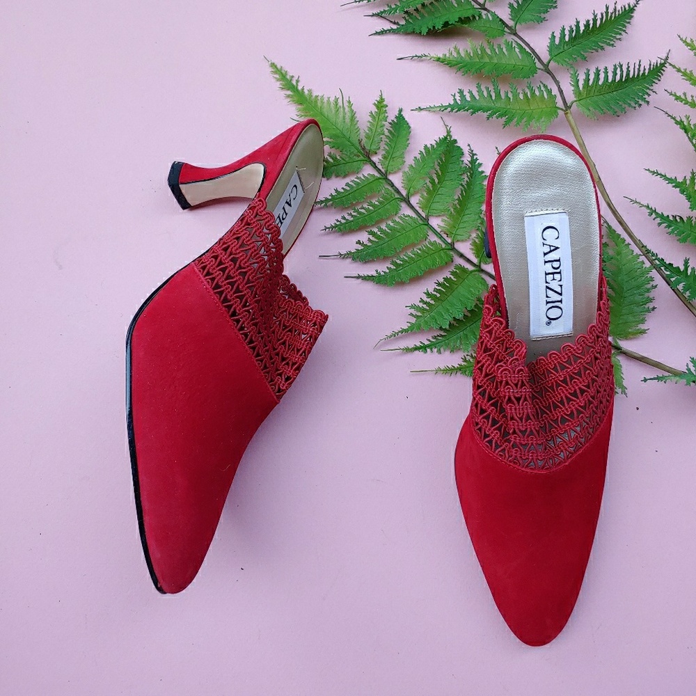 Vintage red suede Capezio mules size 8